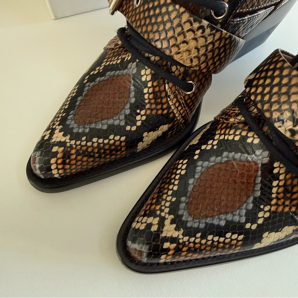 Chloe Brown Snake Print Cut Out Boots - Picture 3 of 9